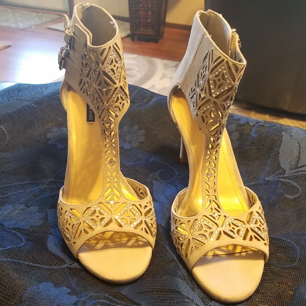Alex Marie Light Grey suede -and rhinestone heels